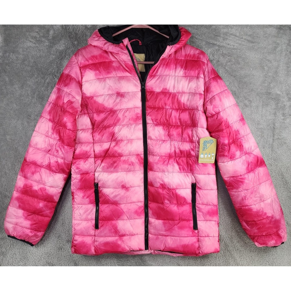 Thereabouts Jacket Youth XL 18/20 Pink Tie Dye Hooded Packable Puffer Coat